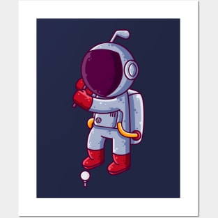 Cute Astronaut Playing Golf Cartoon Posters and Art